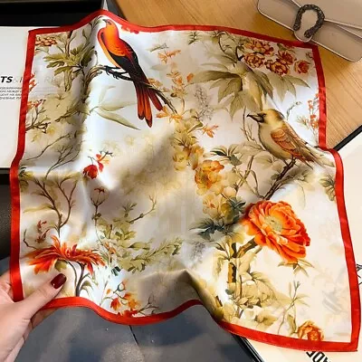100% Mulberry Silk 21'' Small Scarf Women Vintage Neckerchief Wrap Birds Flowers • $11.07