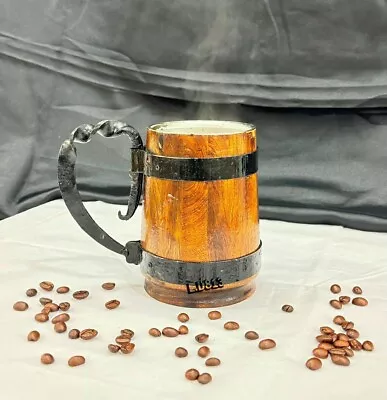 Handmade Wooden Barrel Beer Mug Cup Shaped Stainless Steel Coffee Cup With Iron • $77.86
