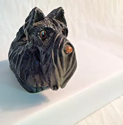 3  X 3.5  Vintage Signed ART Pottery Black Schnauzer Dog Sculpture From Germany • $5.99