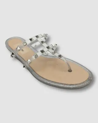 $450 Valentino Garavani Women Silver Rockstud Jelly Sandal Shoe Size EU 38/US 8 • £121.80