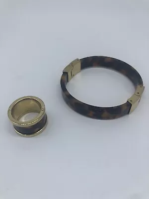 Michael Kors Faux Tortoise Shell Hinged Bangle Bracelet & Ring W/Gold Tone Metal • $45