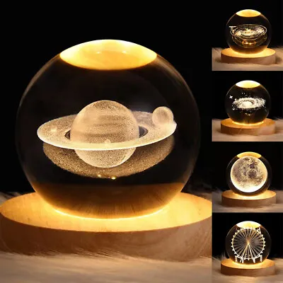LED Crystal Table Lamp USB 3D Moon Galaxy Globe Night Light Kids Xmas Decor Gift • $13.51