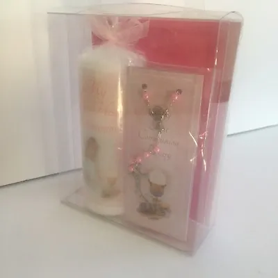 Girls First Holy Communion 6  Candle - Boxed With Pink Rosary 1st Religious Gift • £13.95