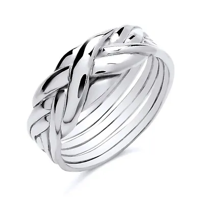 925 Sterling Silver 6 Band Puzzle Ring Size M N O P Q R S T U V - Mens Or Ladies • £18.95