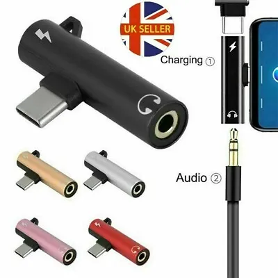 Type-C To 3.5mm Jack AUX Audio Headphone USB-C Charging Adapter Splitter Cable  • £1.99
