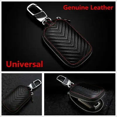 Car Key Chain Bag Genuine Leather Smart Key Holder Cover Remote Fob Zipper Case • $14.15