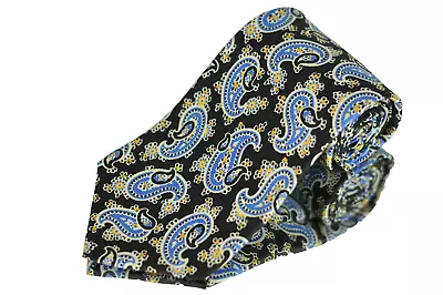 POLO Ralph Lauren Tie Black Blue & Yellow Paisley Printed Silk Necktie 56 X 4 • $29.99