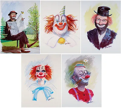 Five VINTAGE Clown Prints RED SKELTON Emmett Kelly W. HAROLD HANCOCK Clowns MINT • $24