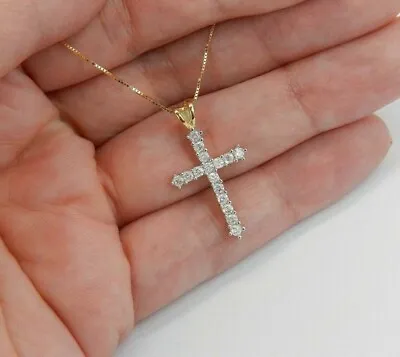 1.30Ct Round Cut Diamond Cross Pendant Necklace 14K Yellow Gold Over Free Chain • $51