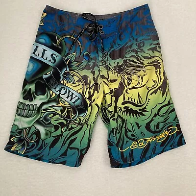 Ed Hardy Board Shorts Mens Size 31 Skull Graphic Beach Swim Surfing Trunks • $29.97