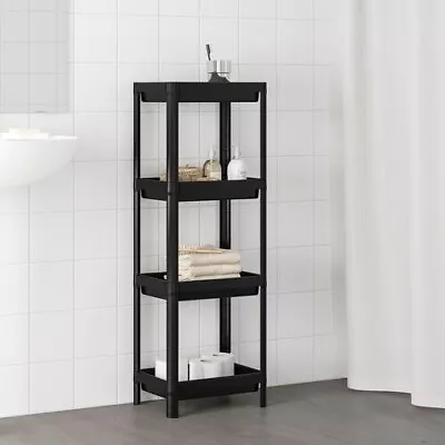 IKEA Vesken 4 Tier Shelf Unit Bathroom Kitchen Office Laundry Room Black • £19.99