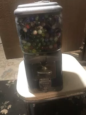 Vintage Acorn Gum Ball Machine W/ Key And Lot Of Old And New Mixed Marbles • $125