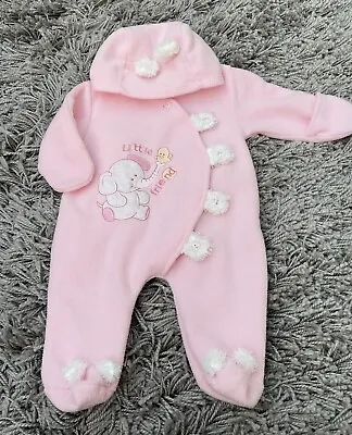 Baby Girl Pink Fleece Pram Suit With Hood Size 6-9 Months • £2.50