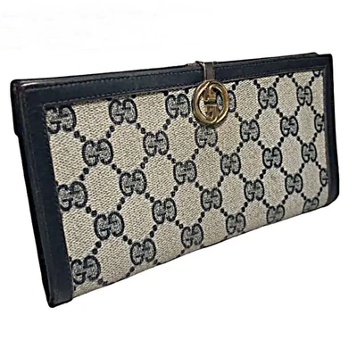 $148 • Buy Authentic GUCCI Vintage Old GUCCI GG Long Wallet Navy