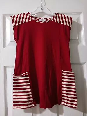 Hanna Andersson Girls 4T Colorblock Shirt Dress Red White Stripe W/Pockets EUC  • $15