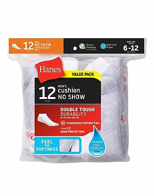 Men's No-Show Socks 12-Pack Shoe Size 6-12 Hanes Cotton Cushioned Soft Fresh IQ • $15.90