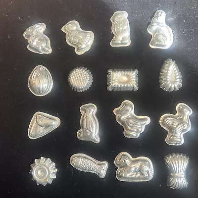 Set Of 16 Vintage Tin Chocolate Mini Molds Shapes Animals • $10