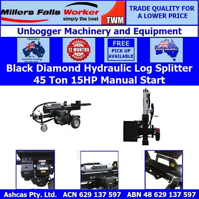 Black Diamond 45 Ton Manual Start Hydraulic Log Splitter Jockey Wheel Log Table • $2310