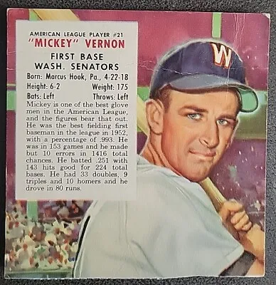 1953 Red Man Mickey Vernon Washington Senators A.L. #21 No Tab  • $8.99