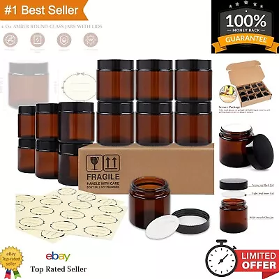 Amber Glass Jars With Leakproof Lids - 4 Oz - Set Of 12 For Candle Making & S... • $35.33