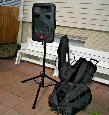 2X JBL EON 15 G2 Power Speakers Cases On Stage Stands  Multi Input Guaranteed. • $569.95