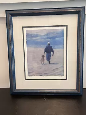 Framed Meg Mercier “Fishing Buddies” Golden Retriever Marthas Vineyard Art • $179