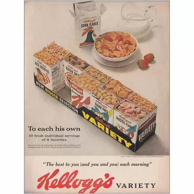 1961 Kelloggs Cereal: Variety Pack Vintage Print Ad • $8.50