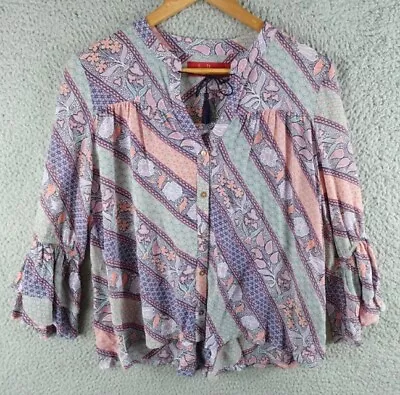 Boho Gypsy Festival Paisley Floral Bell Sleeve Blouse By Tigerlily Size 6-8-10 • $29