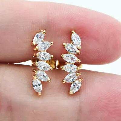 18K Yellow Gold Filled Women Clear Topaz Angel Wings Stud Earrings Jewelry • $3.29