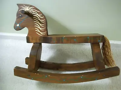 Vintage Childs Wooden Painted Rocking Horse W/ Tail • $21.50