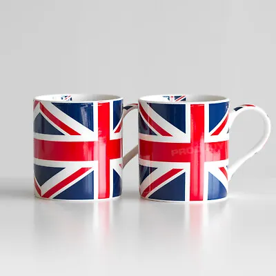 Set Of 2 Union Jack Coffee Mugs 350ml UK Great British Flag Tea Hot Drinks Cups • £14