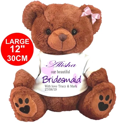 £12.99 • Buy Personalised Teddy Bear Brown 30cm/12  Bridesmaid Flower Girl Wedding Purple 