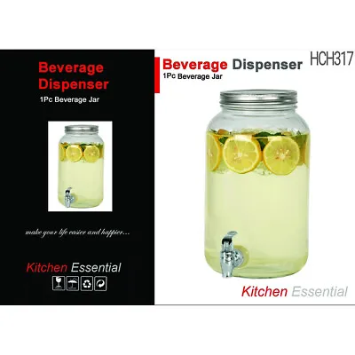 2x 3L Glass Beverage Drinks Dispenser Jar Cocktail With Tap Punch Juice Home • £19.87