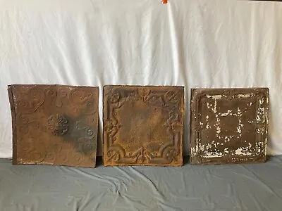 Lot Of 3 Antique Tin Ceiling  2' X 2' Shabby Tile 24  SQ Chic VTG Crafts 54-23A • $59