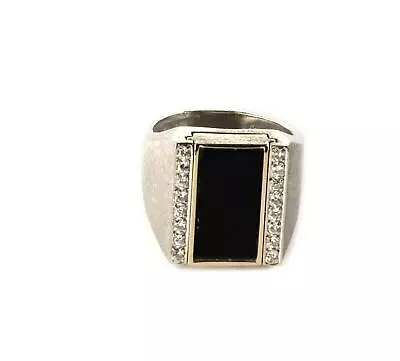 Vintage Men's Diamond Lapis & Onyx 18k White Gold Flip Top Ring LIQUIDATION! • $1759