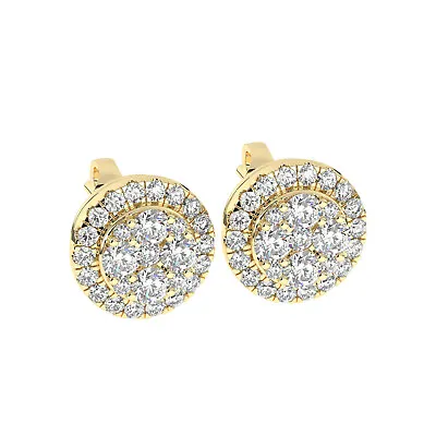 1 Ct 100% Natural Round Brilliant Cut Diamonds Stud Earrings In 18K Yellow Gold • £1216.80