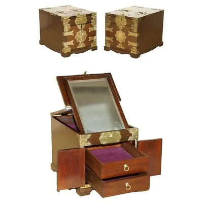 Pair Of Antique Chinese Table Top Vanity Jewellery Box Cabinets Folding Mirrors • £1500