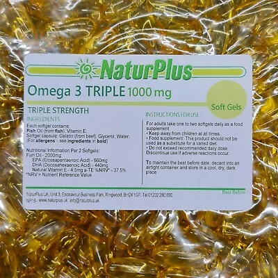 £7.99 • Buy Omega 3 Fish Oil 1000mg - 330mg EPA & 220mg DHA Per Capsule - NaturPlus