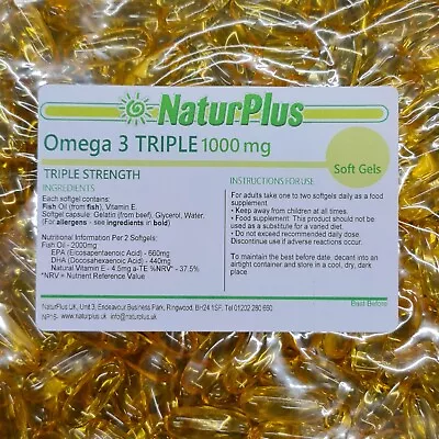 £7.99 • Buy Omega 3 Fish Oil 1000mg - 330mg EPA & 220mg DHA Per Capsule - NaturPlus