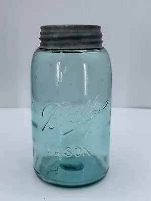 Quart Jar Ball Perfect Mason T4 Vintage Aqua Blue With Zinc Lid Vintage • $11.50