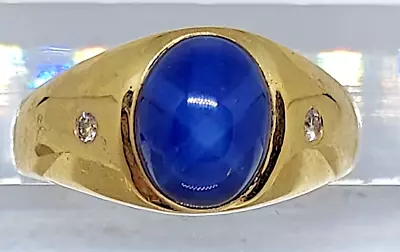 Vintage Men's 14k Yellow Gold 8x10mm Oval Blue Created Star Sapphire Ring SZ9.5 • $999