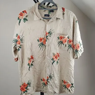 £15 • Buy VINTAGE IZOD 100% Silk Shirt Extra Large Brown Beige 90s Floral Tropical Print