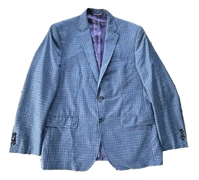 Ted Baker Endurance Jay Sport Coat Jacket Canada Wool Plaid Navy Blue 42 S Men • $89.99