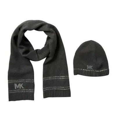 Michael Kors Stud Stripe Hat Scarf Set Derby Dark Gray  Silver Retail Price $88 • $23.99