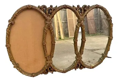 Vintage Mid Century Hollywood Regency Rococo Triple Ring Gilded Wood Mirror • $299