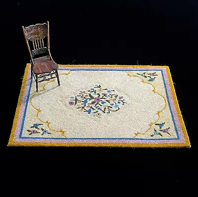 Artisan Petit Needle Point Wool Rug 10 1/8 X 7 7/16 Dollhouse VTG Miniature 1:12 • $55