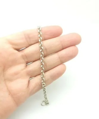 925 Sterling Silver Rolo Link Charm Bracelet 7.25 Inches • $38.99