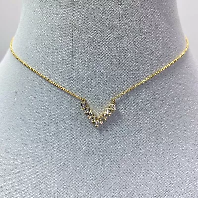 Dainty Gold Dipped CZ Cubic Zirconia Mini V Chevron Shape Pendant Necklace • $11.99