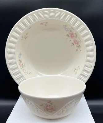 $22.95 • Buy Pfaltzgraff Tea Rose Basketweave Large Rimmed Serving Bowl + Small Serving Bowl