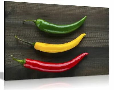 Three Jamaican Chilli Peppers Kitchen Canvas Wall Art Picture Print • £39.99